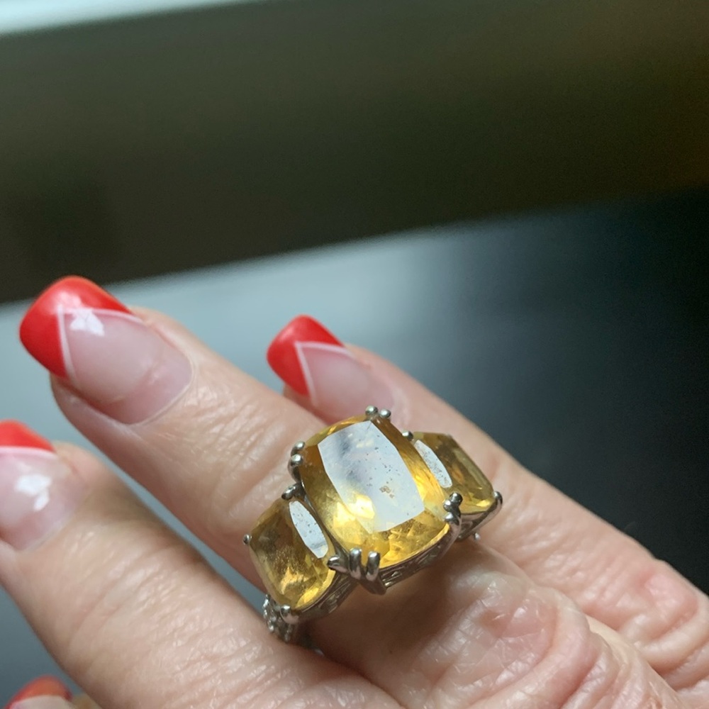 NWT Brazilian Citrine, White Zircon in Platinum over Sterling. Size 6